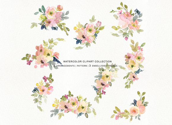 Watercolor Blush and Lemon Florals in Illustrations - product preview 8