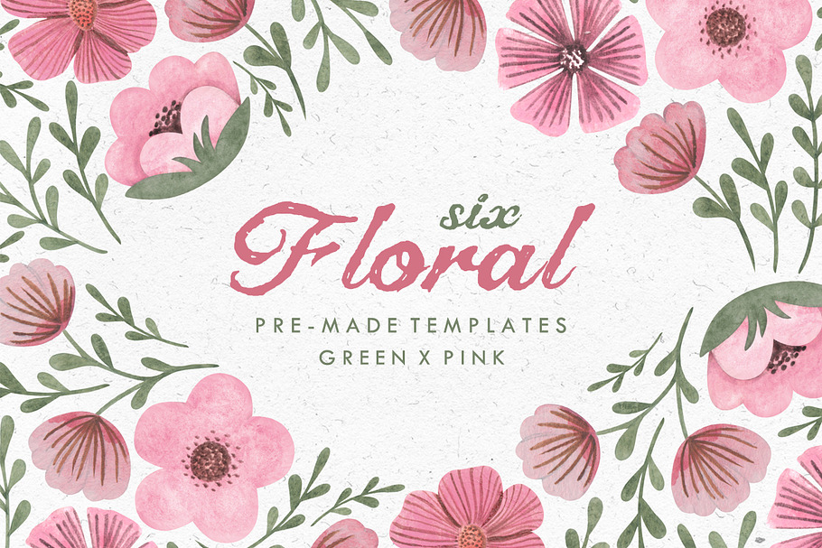 6 Floral Templates Green X Pink in Illustrations - product preview 8