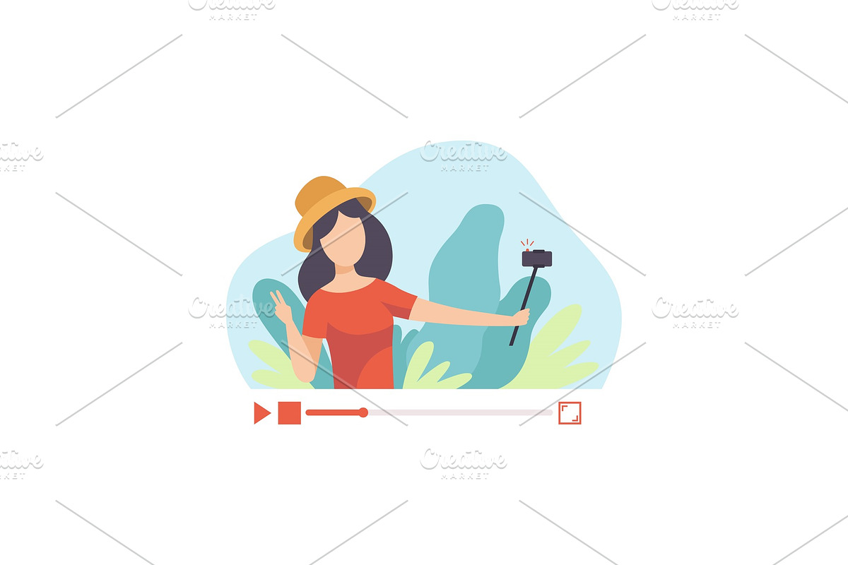 Young Woman Travel Blogger Creating in Illustrations - product preview 8
