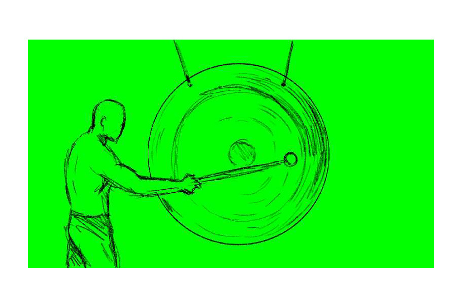 Animation Man Hitting Gong Drawing