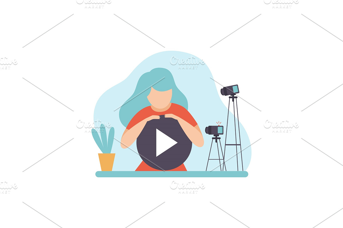 Young Woman Blogger Creating Video in Illustrations - product preview 8