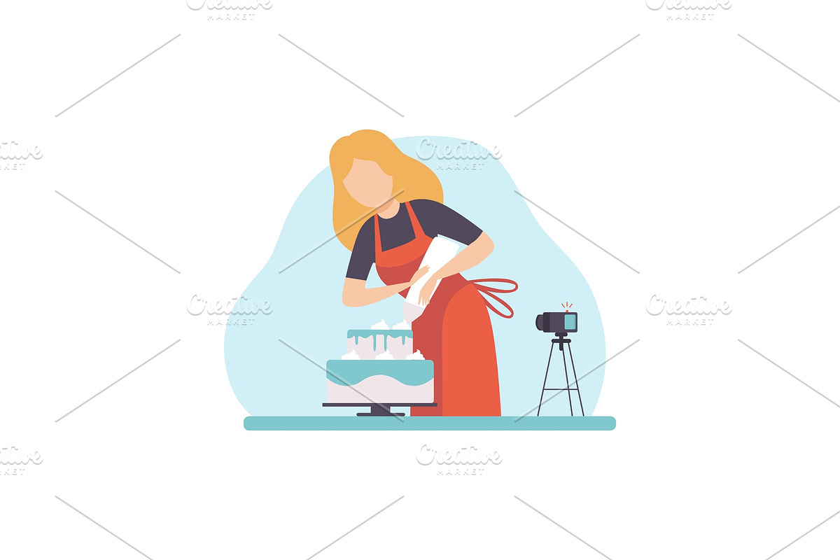 Girl Baking and Decorating Cake in Illustrations - product preview 8