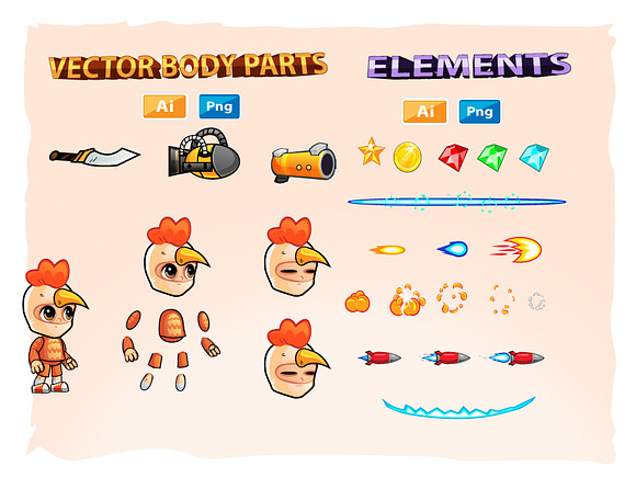 Chicken Boy 2D Game Sprites in Illustrations - product preview 1
