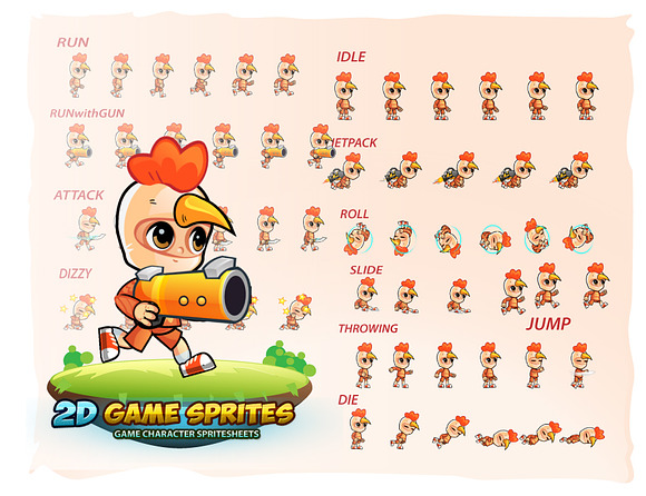 Chicken Boy 2D Game Sprites in Illustrations - product preview 2
