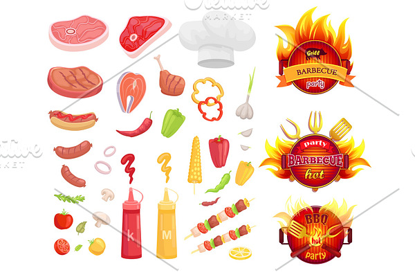 BBQ Barbecue Party Icons Set Vector