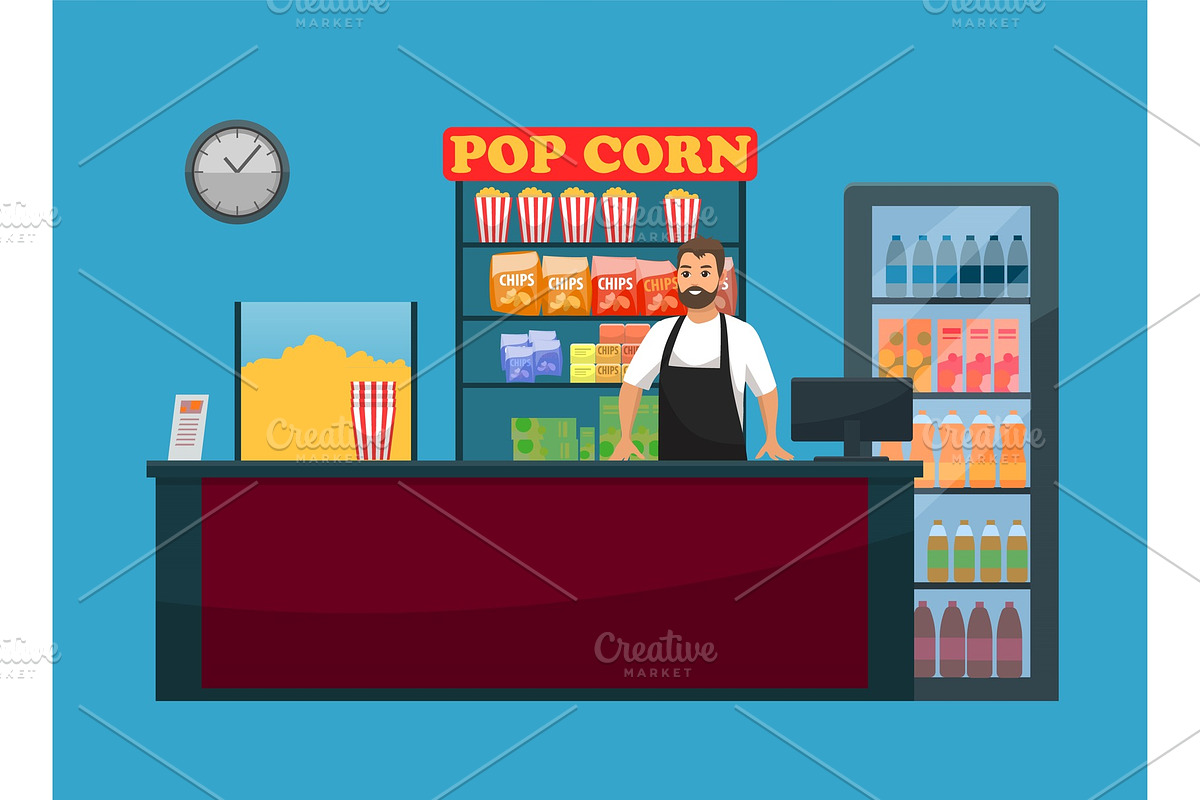 Cinema Bar Counter with Snack in Illustrations - product preview 8