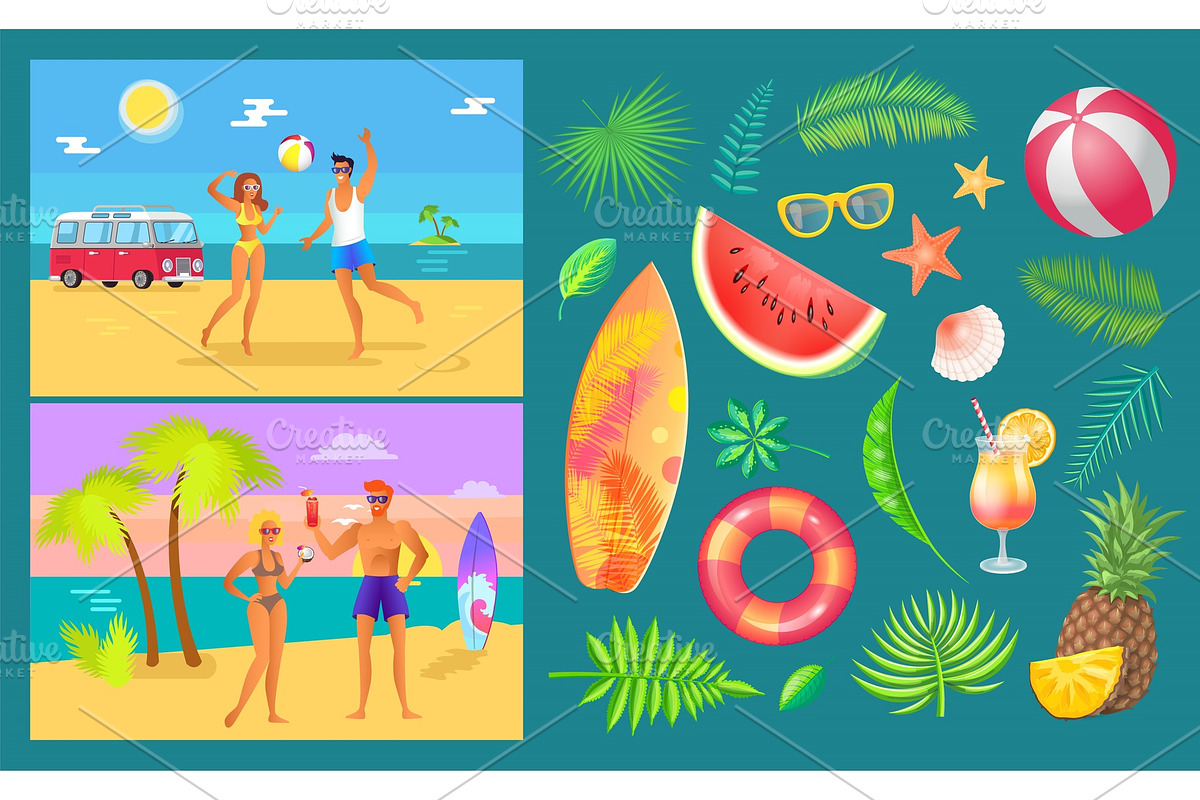 Summer Party by Beach Set Vector in Illustrations - product preview 8