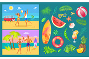 Summer Party by Beach Set Vector
