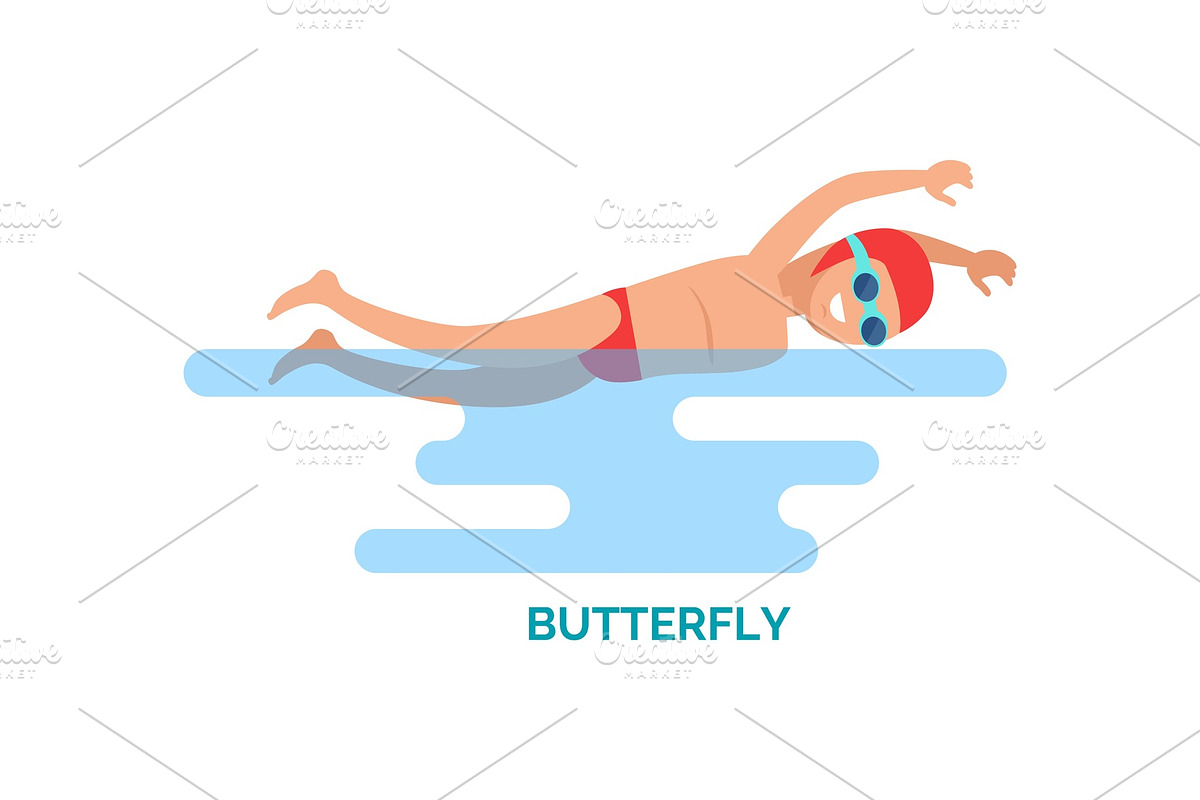 Butterfly Stroke Male Poster Vector in Objects - product preview 8