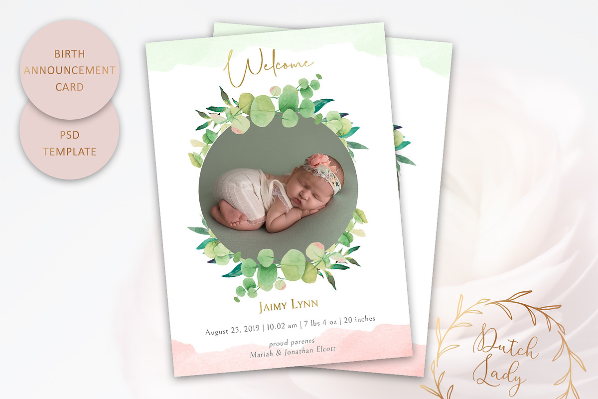Birth Announcement Card Template #7 in Card Templates - product preview 8