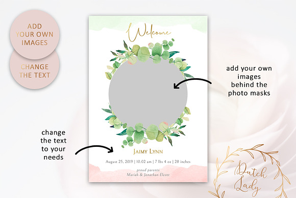 Birth Announcement Card Template #7 in Card Templates - product preview 1