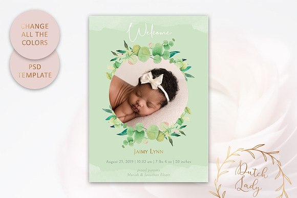 Birth Announcement Card Template #7 in Card Templates - product preview 2