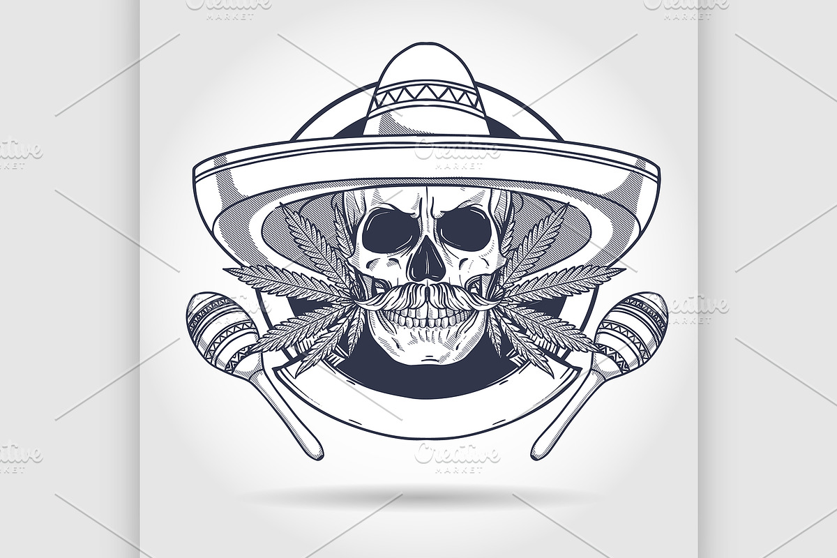 Mexican sketch skull in Illustrations - product preview 8