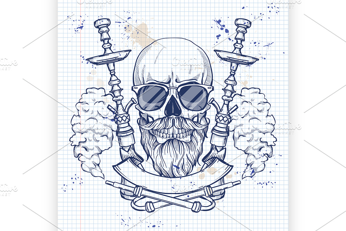 Sketch hipster skull in Illustrations - product preview 8
