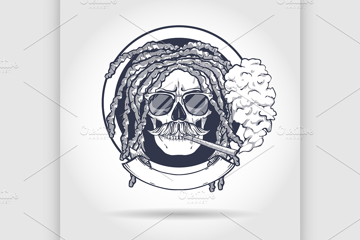 Sketch, skull rastaman. in Illustrations - product preview 8