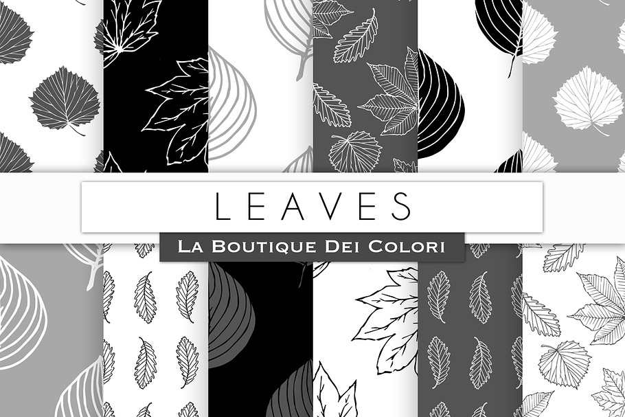 Black & White Leaves Digital Papers in Patterns - product preview 8