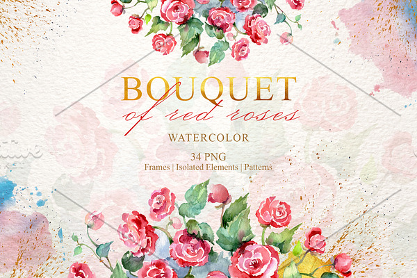 Bouquet of red roses Watercolor png