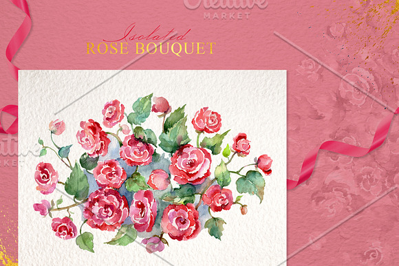 Bouquet of red roses Watercolor png in Illustrations - product preview 5