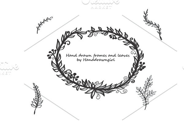 Hand drawn pack of frames and leaves