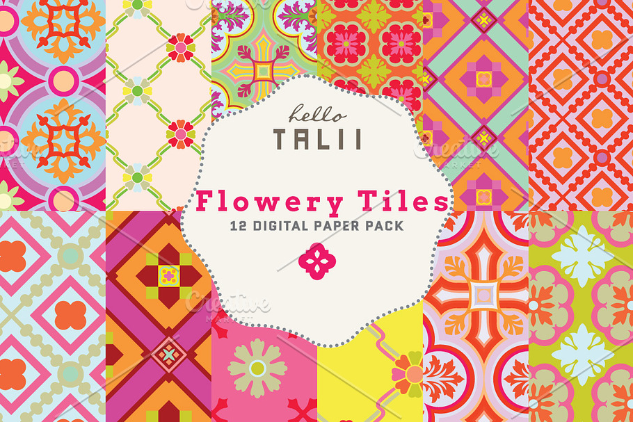 Flowery Tiles Digital Paper in Patterns - product preview 8