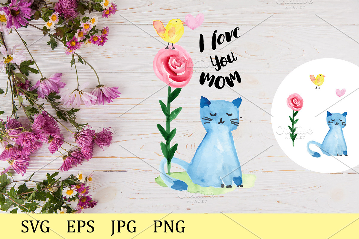 I love you Mom - watercolor, vector in Illustrations - product preview 8
