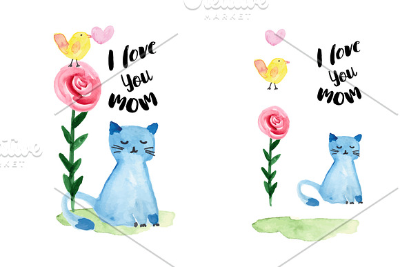 I love you Mom - watercolor, vector in Illustrations - product preview 1