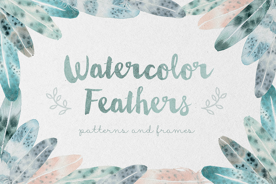 Watercolor Feathers: Patterns+Frames in Patterns - product preview 8