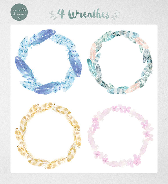 Watercolor Feathers: Patterns+Frames in Patterns - product preview 2