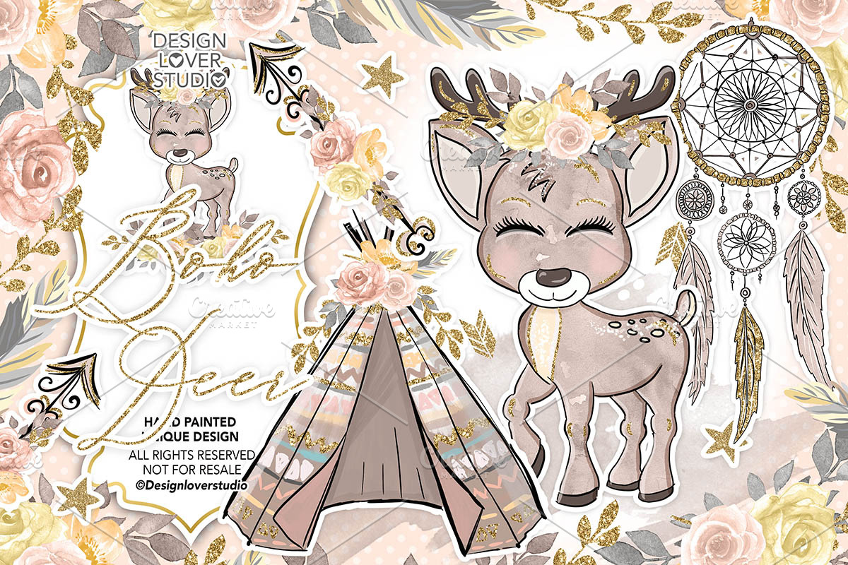 Boho Deer Cute design in Illustrations - product preview 8