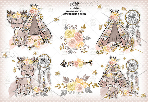Boho Deer Cute design in Illustrations - product preview 1