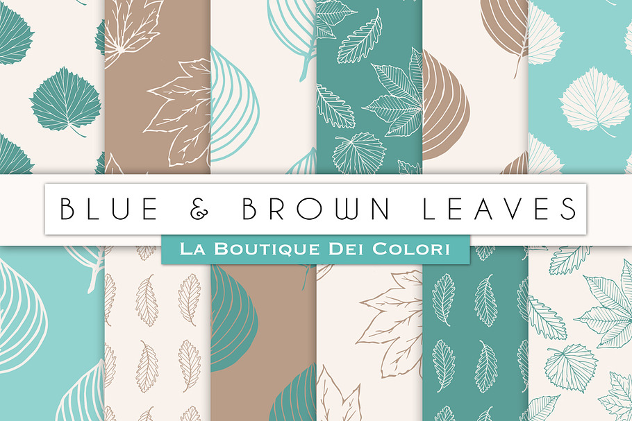 Blue & Brown Leaves Digital Paper