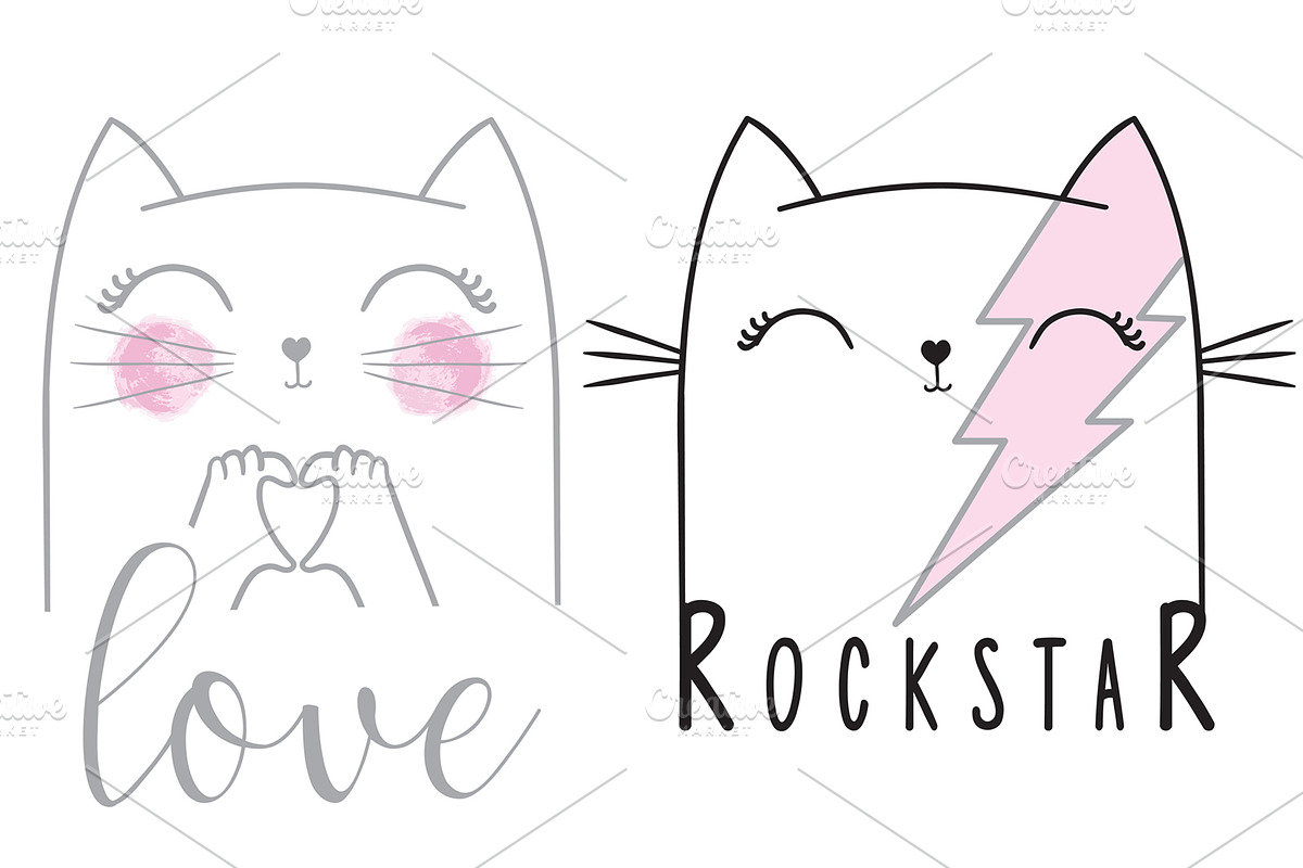 Cute cat vector. Little cat pattern in Illustrations - product preview 8
