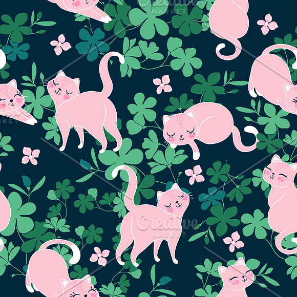 Cute Cat Patterns. Kitten Vector Art in Illustrations - product preview 1