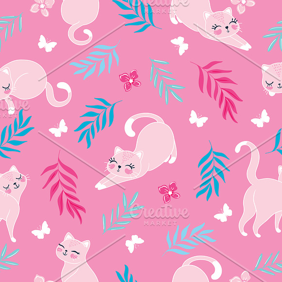 Cute Cat Patterns. Kitten Vector Art in Illustrations - product preview 2