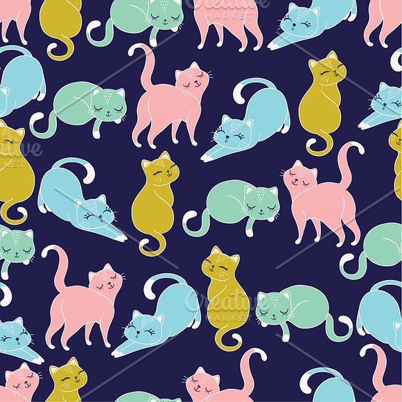 Cute Cat Patterns. Kitten Vector Art in Illustrations - product preview 3