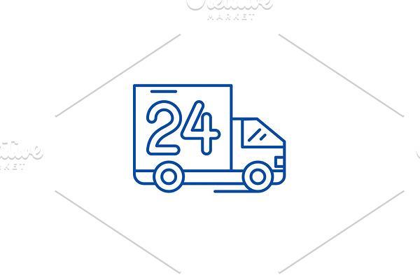 24 hours delivery line icon concept