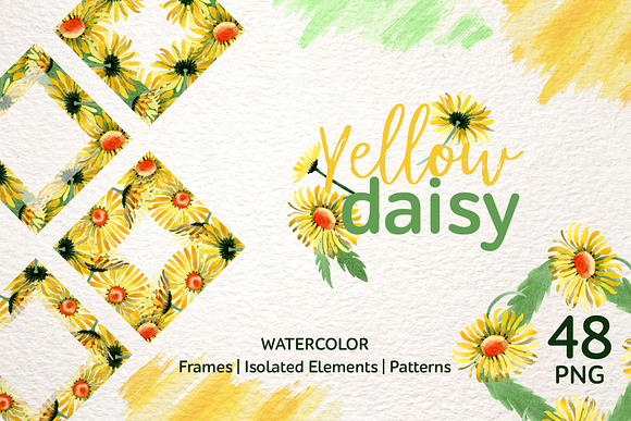 Yellow daisy Watercolor png in Illustrations - product preview 1