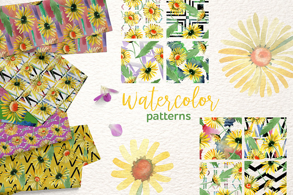 Yellow daisy Watercolor png in Illustrations - product preview 4