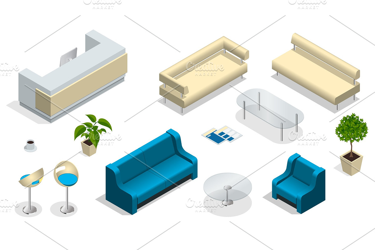 Isometric set of modern office in Illustrations - product preview 8