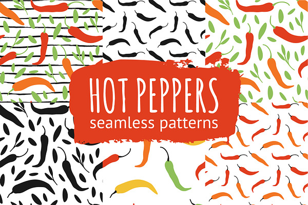 10 Hot Peppers seamless patterns
