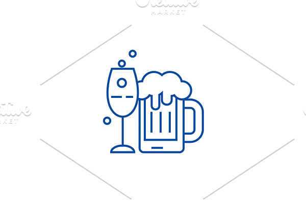 Alcoholic drinks line icon concept