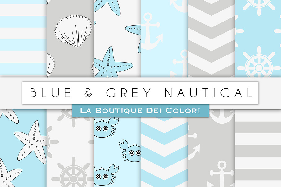Blue & Grey Nautical Digital Paper in Patterns - product preview 8