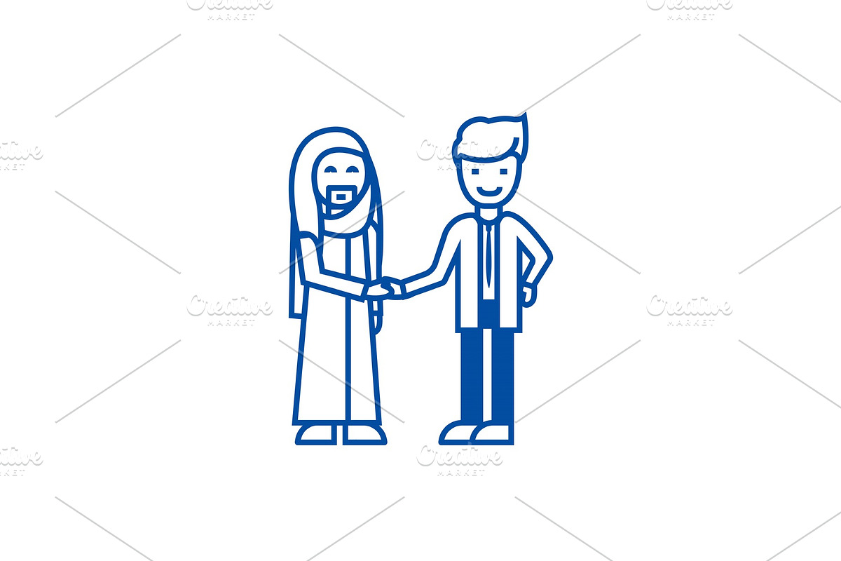 Arab business,partnership line icon in Illustrations - product preview 8