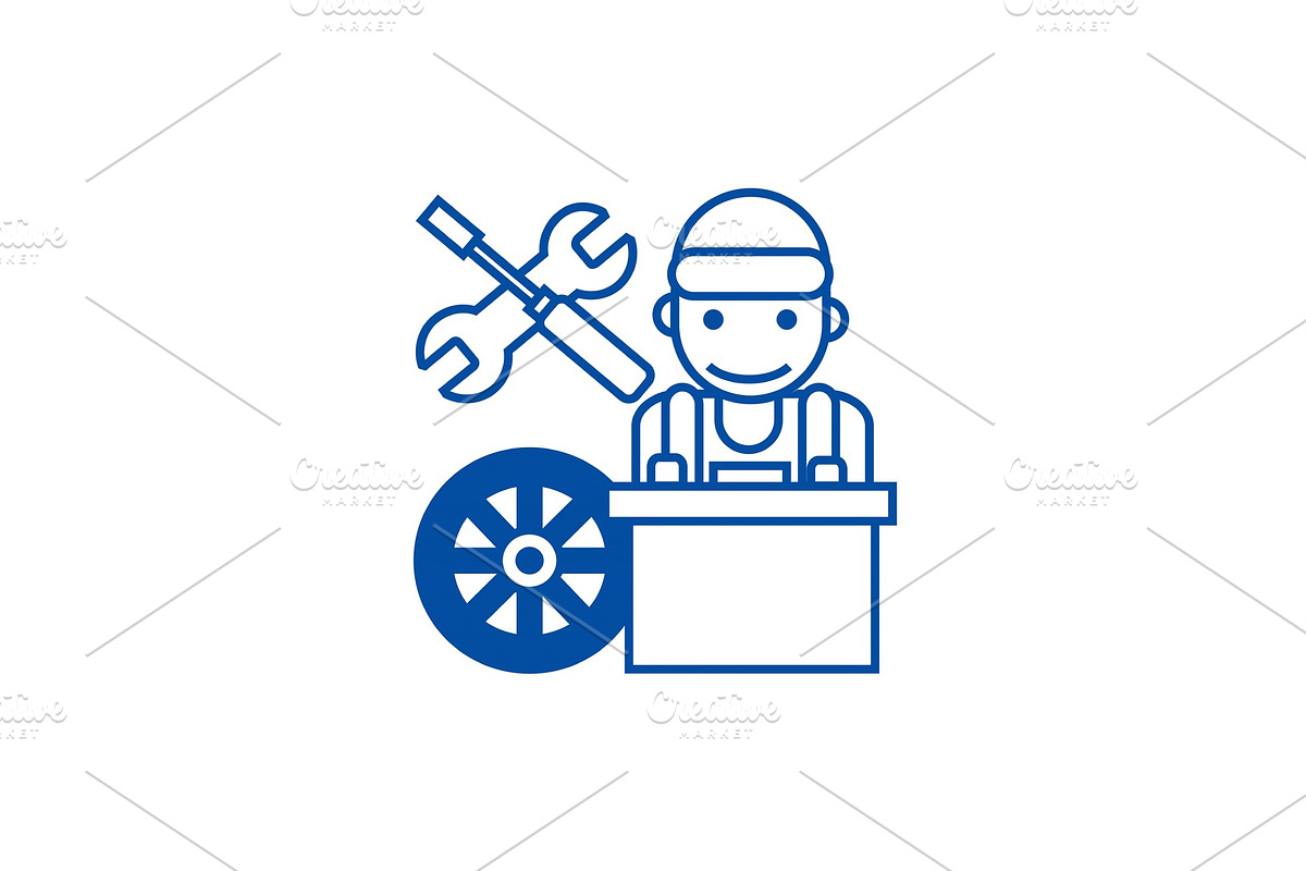 Auto mechanic,battery line icon in Illustrations - product preview 8
