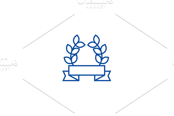 Award ribbon with leafs line icon