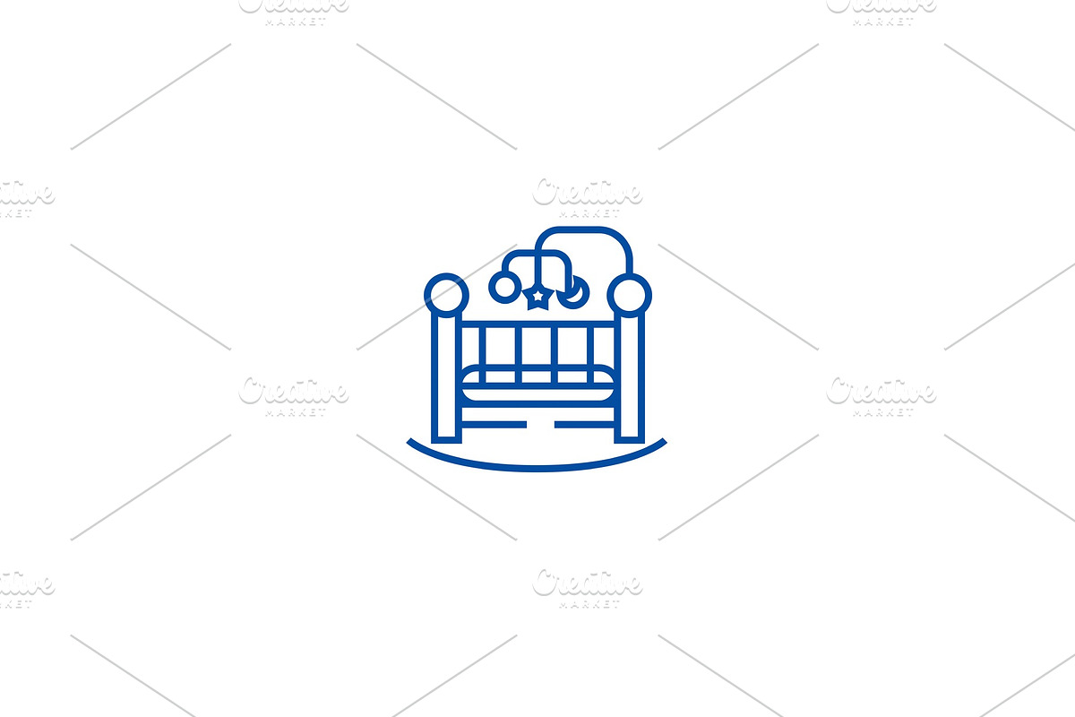 Baby bed,crib line icon concept in Illustrations - product preview 8