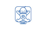 Baby on scales line icon concept