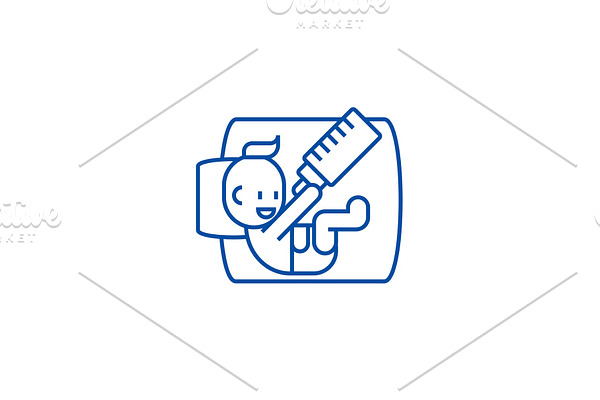 Baby with bottle line icon concept