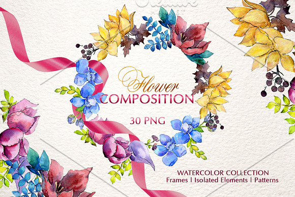 Flower composition Watercolor png in Illustrations - product preview 1