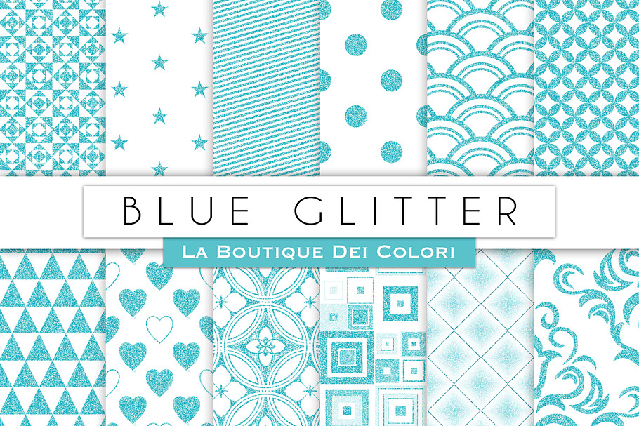 Blue Glitter Digital Paper in Patterns - product preview 8